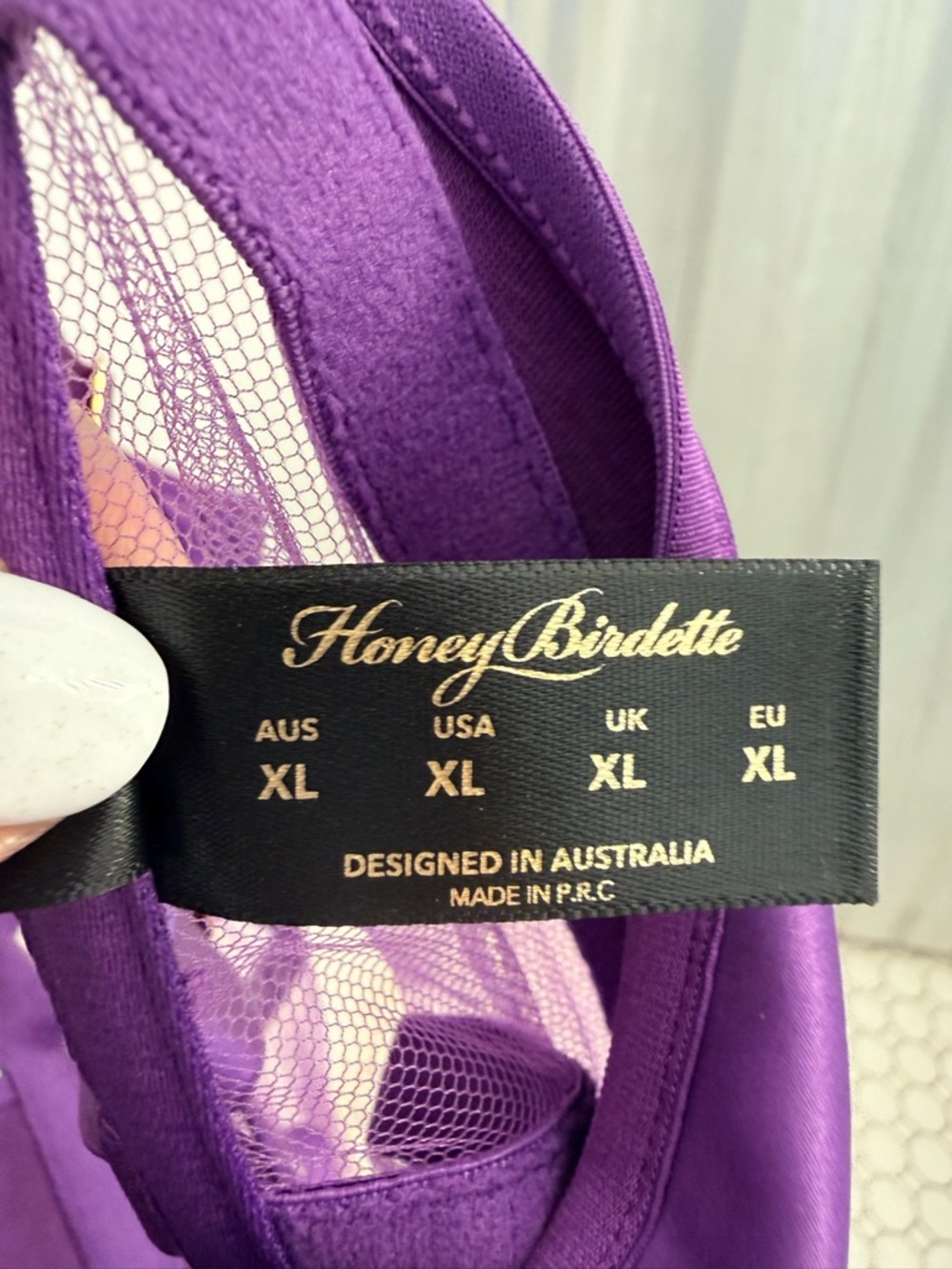 Honey Birdette -Tamara Purple Strappy Satin Bodysuit XXL (M) - Picture 5 of 6